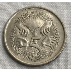 AUSTRALIA 1966 . FIVE CENTS COIN . ECHIDNA . LONDON DIE . FROM MINT ROLL